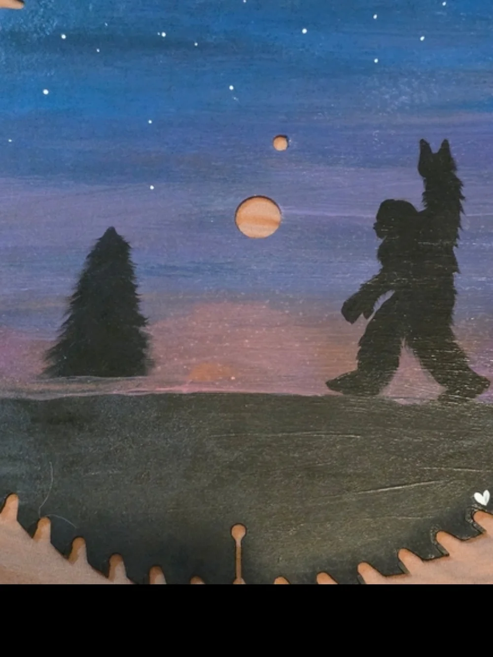 Custom Hand-Painted Saw Blade Double-Sided Bigfoot Silhouette Rustic Cabin Decor